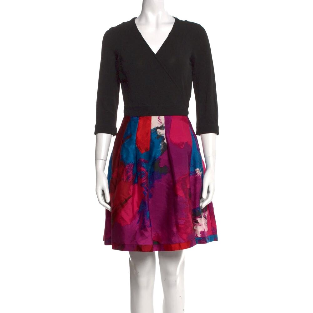 EUC Diane von Furstenberg Jewel Wrap Dress Silk & Wool Multicolor Skirt Sz‎ 8